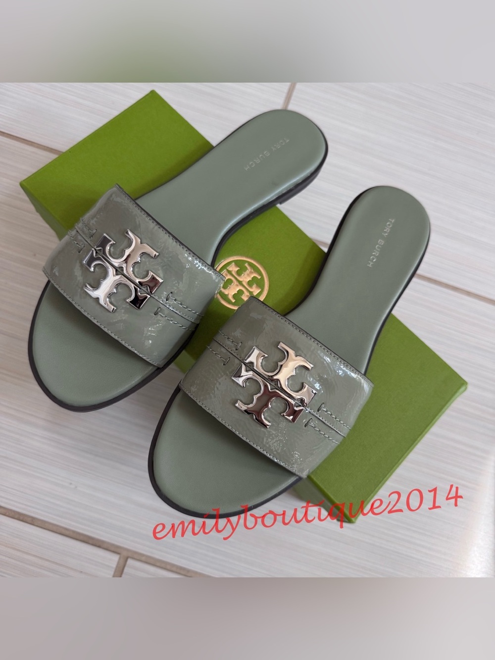 NIB Tory Burch Size 8 Everly Slide Soft Sheep Leather Sandals Light Jade 180506